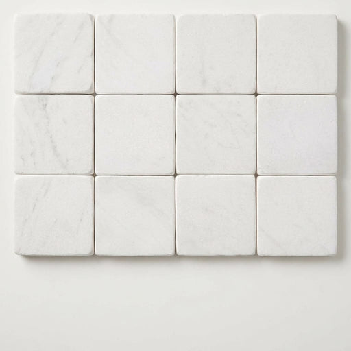 Thassos White (Greek) Marble 4x4 Tumbled Tile close-up
