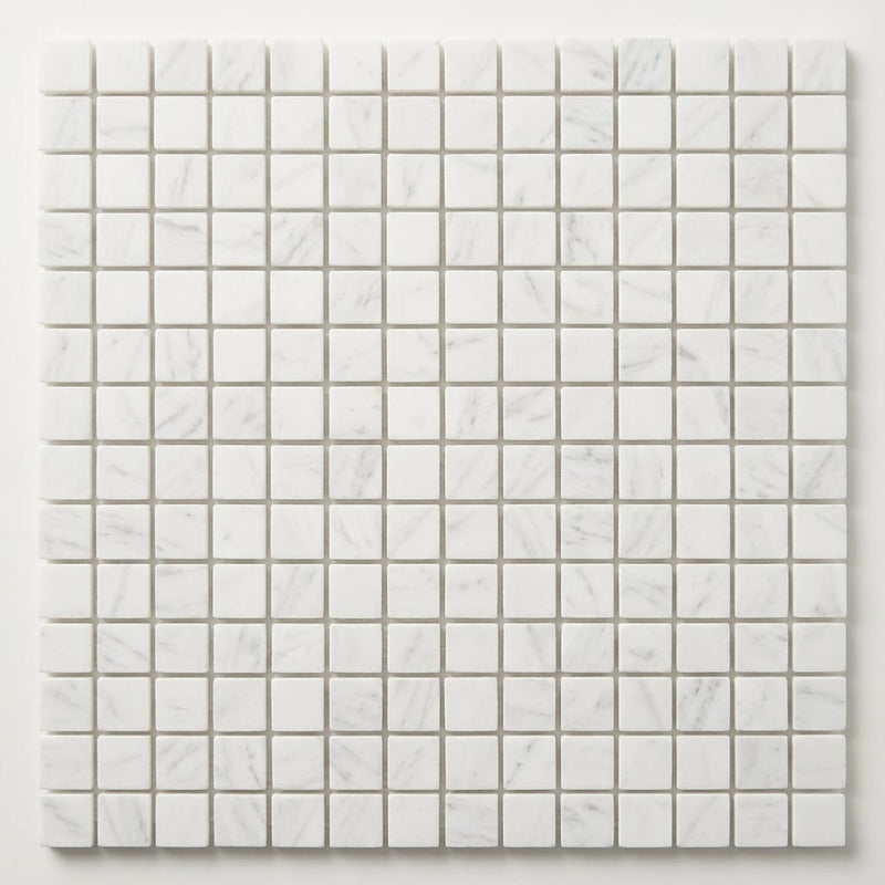 Thassos White (Greek) Marble 5/8x5/8 Honed Mosaic close-up