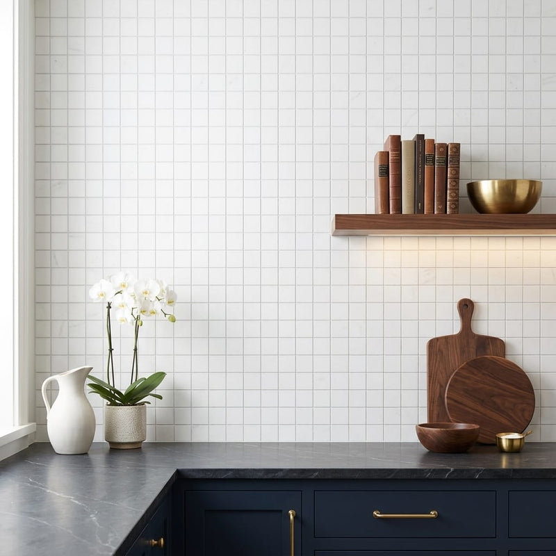 Thassos White (Greek) Marble 5/8x5/8 Honed Mosaic — Kitchen backsplash