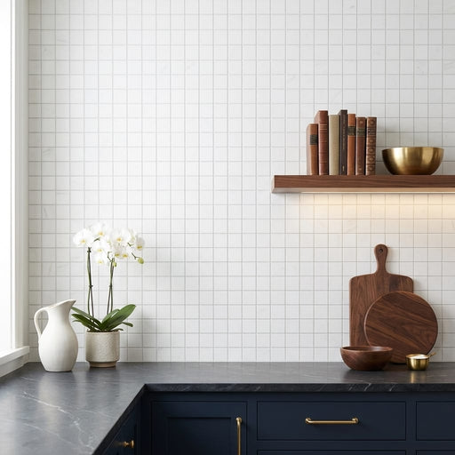 Thassos White (Greek) Marble 5/8x5/8 Honed Mosaic — Kitchen backsplash