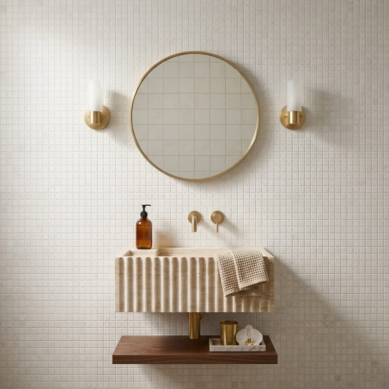 Thassos White (Greek) Marble 5/8x5/8 Honed Mosaic — Powder Room wall