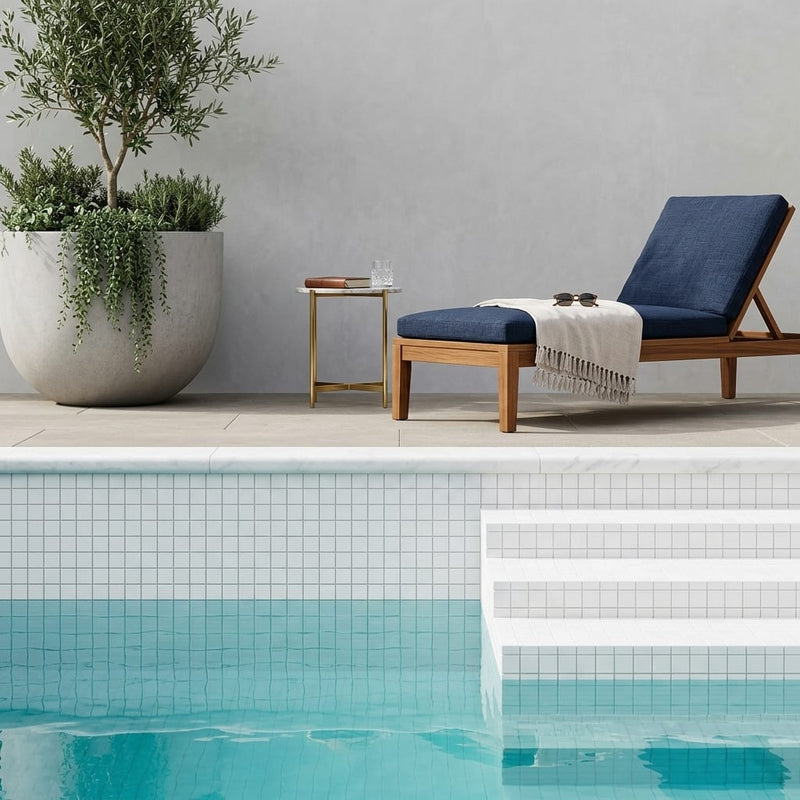 Thassos White (Greek) Marble 5/8x5/8 Honed Mosaic — Swimming Pool pool interior tiling