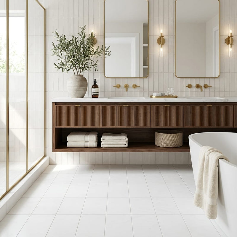 Thassos White (Greek) Marble 6x12 Honed Tile — Bathroom floor