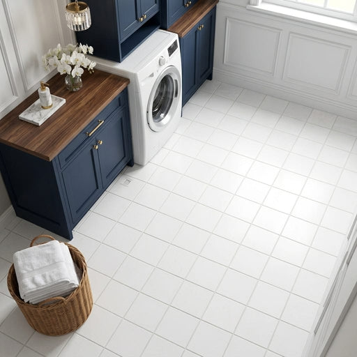 Thassos White (Greek) Marble 6x6 Honed Tile — Laundry Room floor