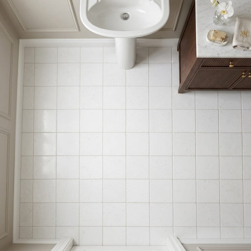 Thassos White (Greek) Marble 6x6 Tumbled Tile — Powder Room floor