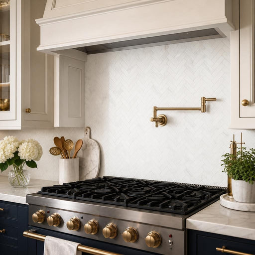Thassos White Herringbone 1x2 Polished Marble Mosaic — Kitchen backsplash