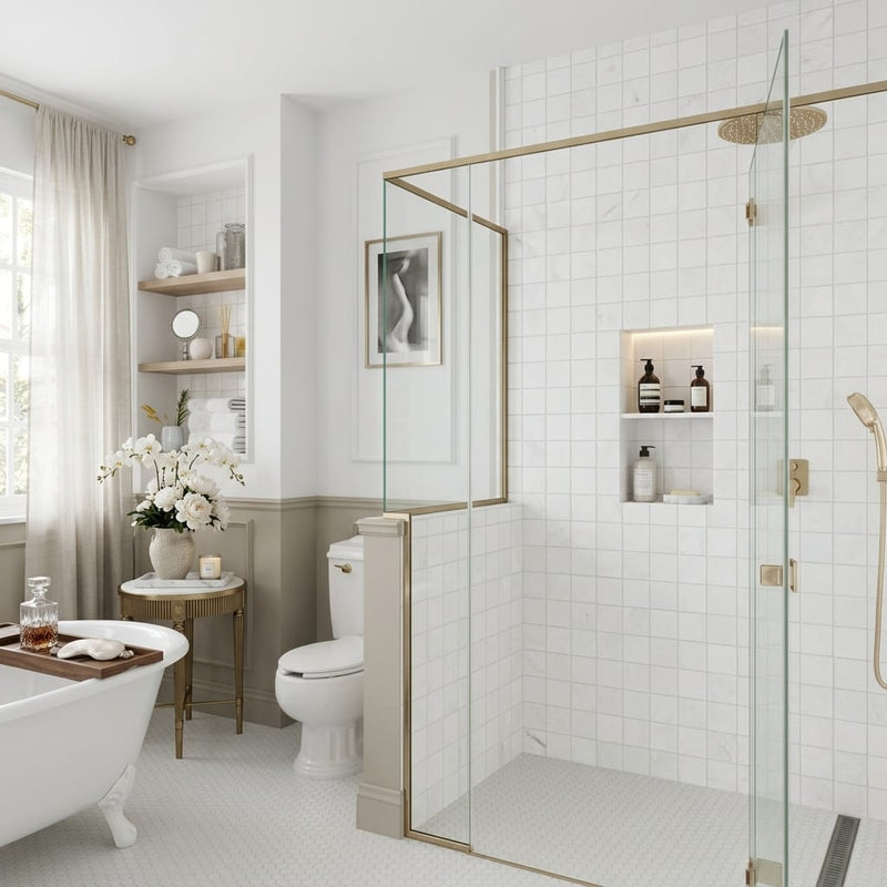 Thassos White Tumbled 4x4 Marble Tile — Bathroom shower wall accent band