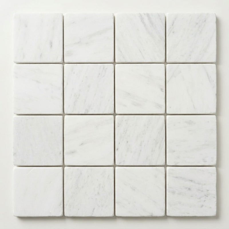 Thassos White Tumbled 4x4 Marble Tile close-up