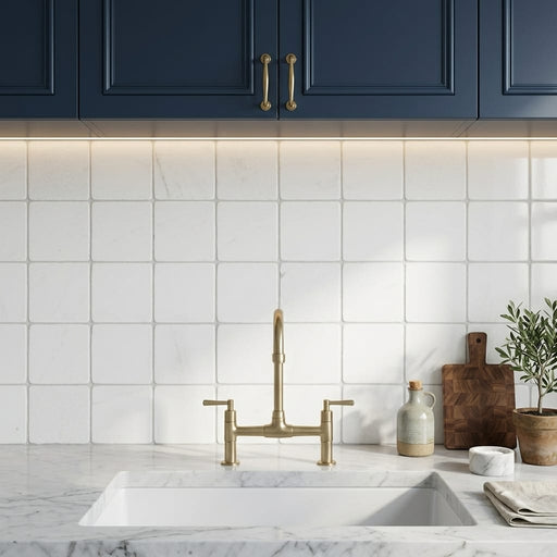 Thassos White Tumbled 4x4 Marble Tile — Kitchen backsplash