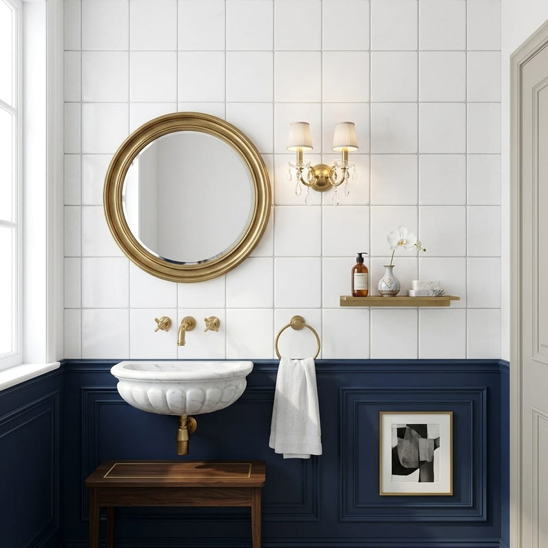 Thassos White Tumbled 4x4 Marble Tile — Powder Room wall