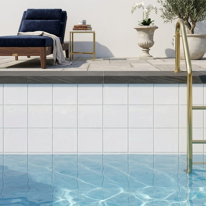 Thassos White Tumbled 4x4 Marble Tile — Swimming Pool waterline