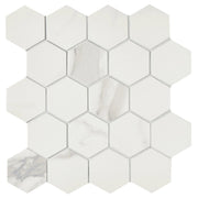 Themar Statuario V 2-3/8 Inch Hexagon Polished Porcelain Mosaic