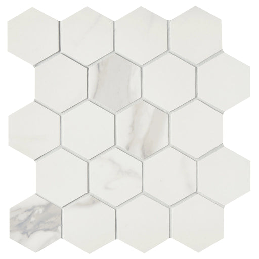 Themar Statuario V 2-3/8 Inch Hexagon Polished Porcelain Mosaic