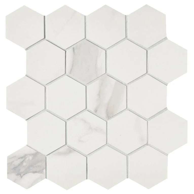Themar Bianco Lasa Polished 2-3/8 Inch Hexagon Porcelain Mosaic