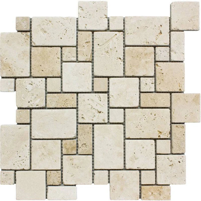Ivory Cordoba Cream Travertine Tumbled Micro Mini Mosaic