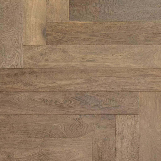 Timbertop Biarritz 4x33 engineered European oak flooring with natural brown tones and detailed wood grain in a herringbone pattern.