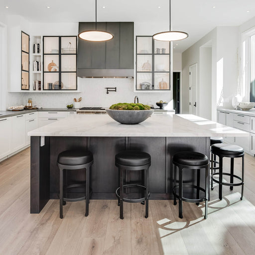 Timbertop Mauritius 9.5x96 6 mm European oak engineered hardwood flooring in a bright modern kitchen.