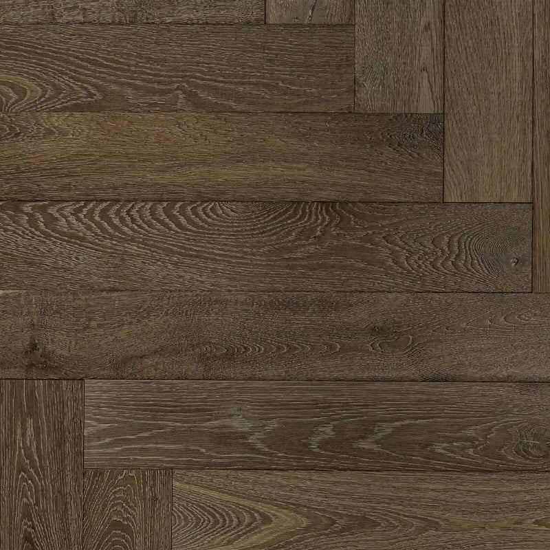 Timbertop Savona European oak engineered hardwood with rich brown tones and natural wood grain in a herringbone pattern.