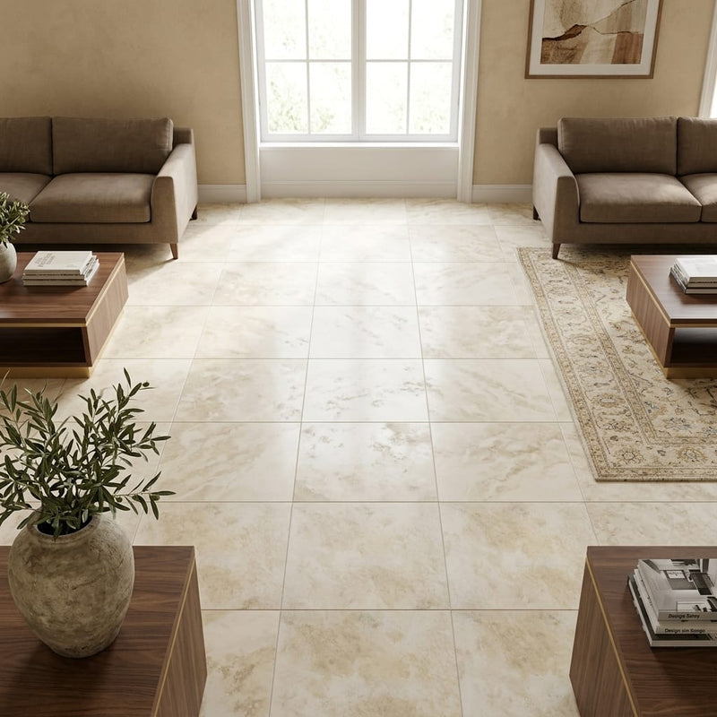 Torreon Stone 18x18 Filled & Honed Travertine Tile — Family Room floor