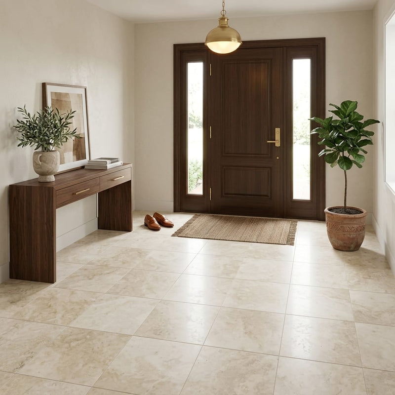 Torreon Stone 18x18 Filled & Honed Travertine Tile — Foyer floor