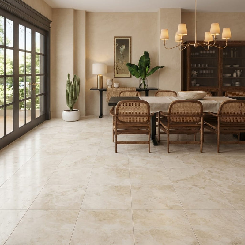 Torreon Stone 18x18 Filled & Honed Travertine Tile — Living Room floor