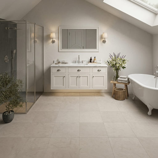 Touques Gris Limestone Tile 12x12 Honed 3/8 inch — Bathroom floor