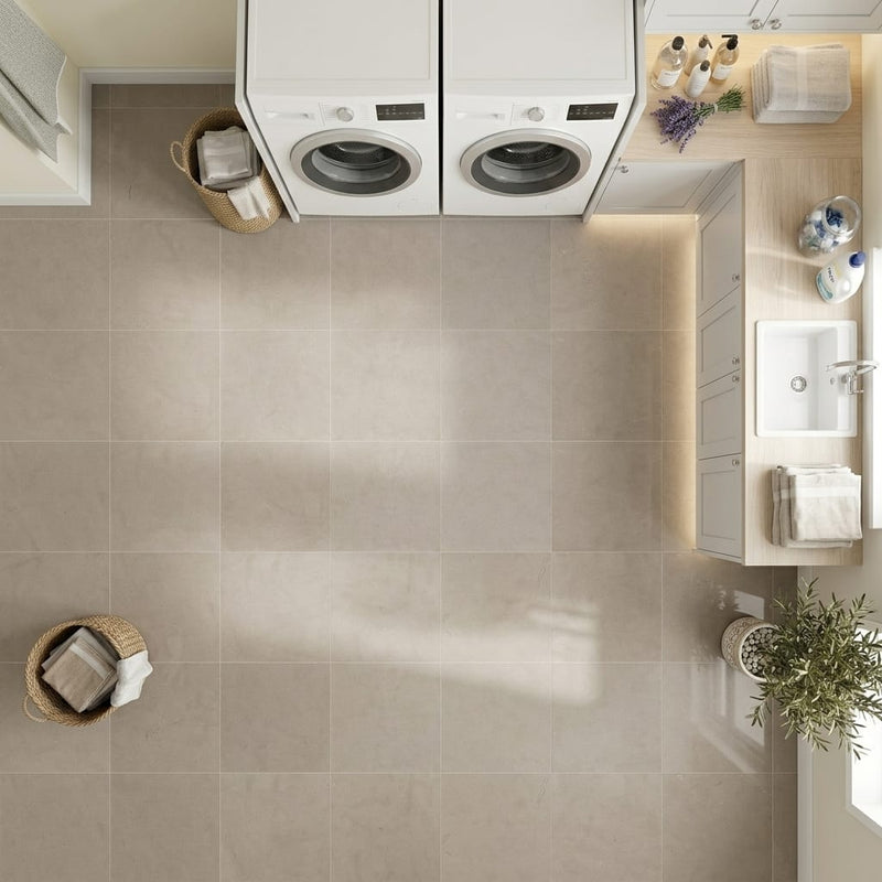 Touques Gris Limestone Tile 12x12 Honed 3/8 inch — Laundry Room floor
