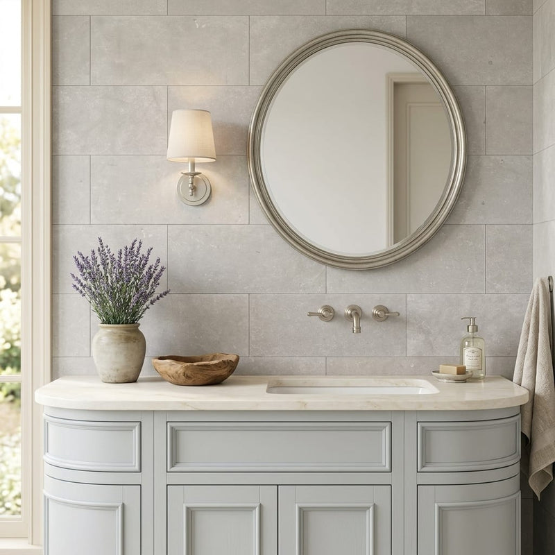 Touques Gris Limestone Tile 12x24 Honed 3/8 inch — Bathroom vanity wall