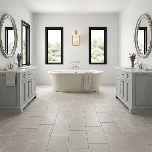 Touques Gris Limestone Tile 12x24 Tumbled 5/8 inch — Bathroom floor
