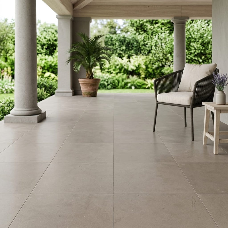 Touques Gris Limestone Tile 18x18 Honed 1/2 inch — Covered Patio floor
