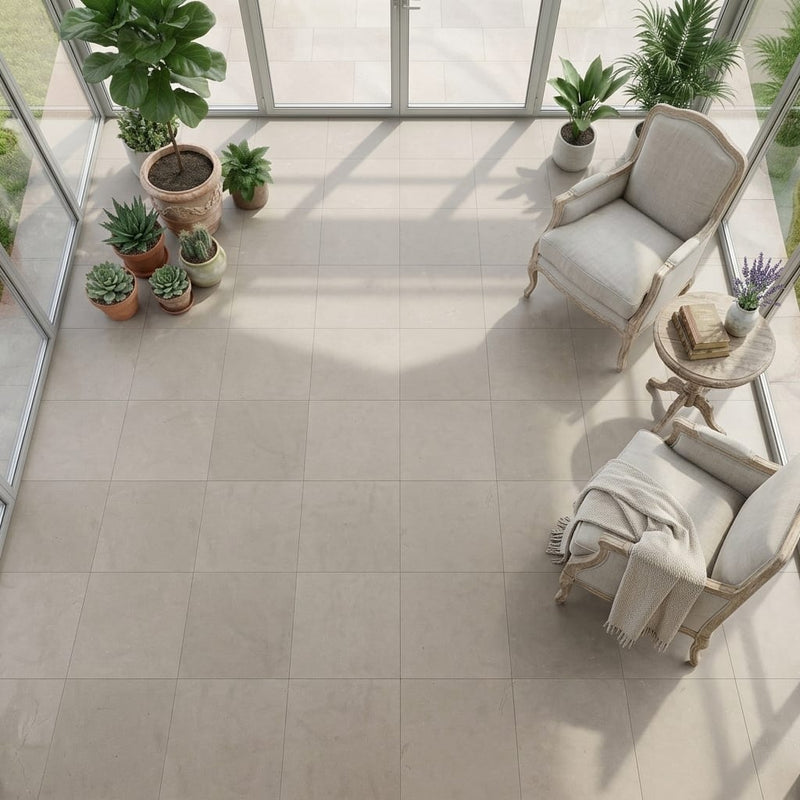Touques Gris Limestone Tile 18x18 Honed 1/2 inch — Sunroom floor