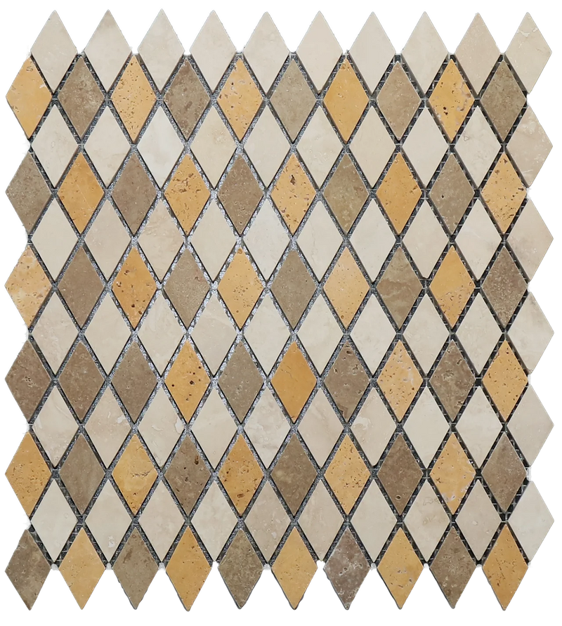 Diamond Harlequin 12x12 Tumbled Textured Travertine Mosaic