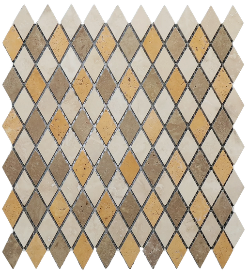 Diamond Harlequin 12x12 Tumbled Textured Travertine Mosaic