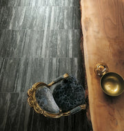 Travertino Black 16x32 Glossy Travertine Look Porcelain Tile