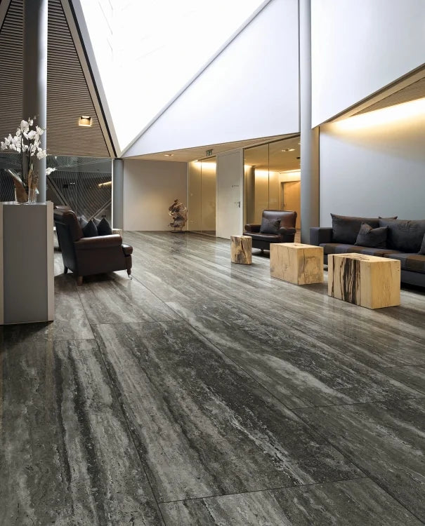 Travertino Black 16x32 Matte Travertine Look Porcelain Tile