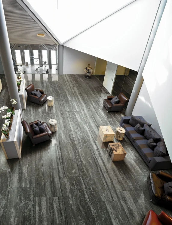 Travertino Black 16x32 Matte Travertine Look Porcelain Tile