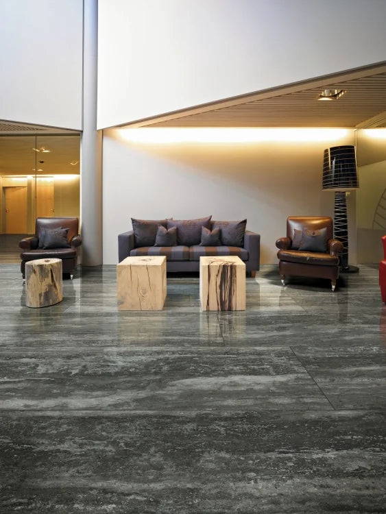 Travertino Black 16x32 Matte Travertine Look Porcelain Tile