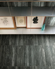 Travertino Black 24x48 Glossy Travertine Look Porcelain Tile