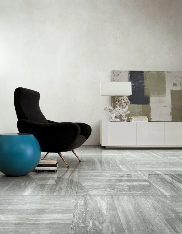 Travertino Grey 16x32 Glossy Travertine Look Porcelain Tile