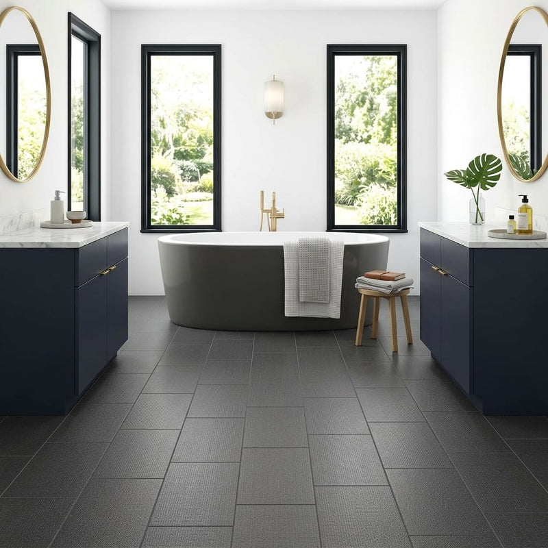 Trinity Lux Graphite 12x24 Porcelain Tile — Bathroom floor