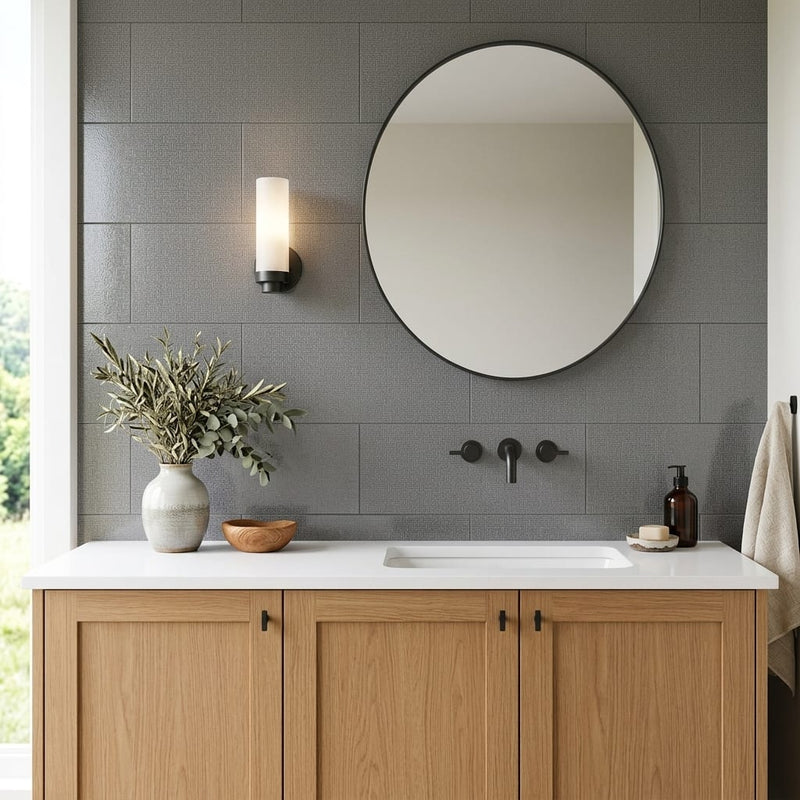 Trinity Lux Graphite 12x24 Porcelain Tile — Bathroom vanity wall