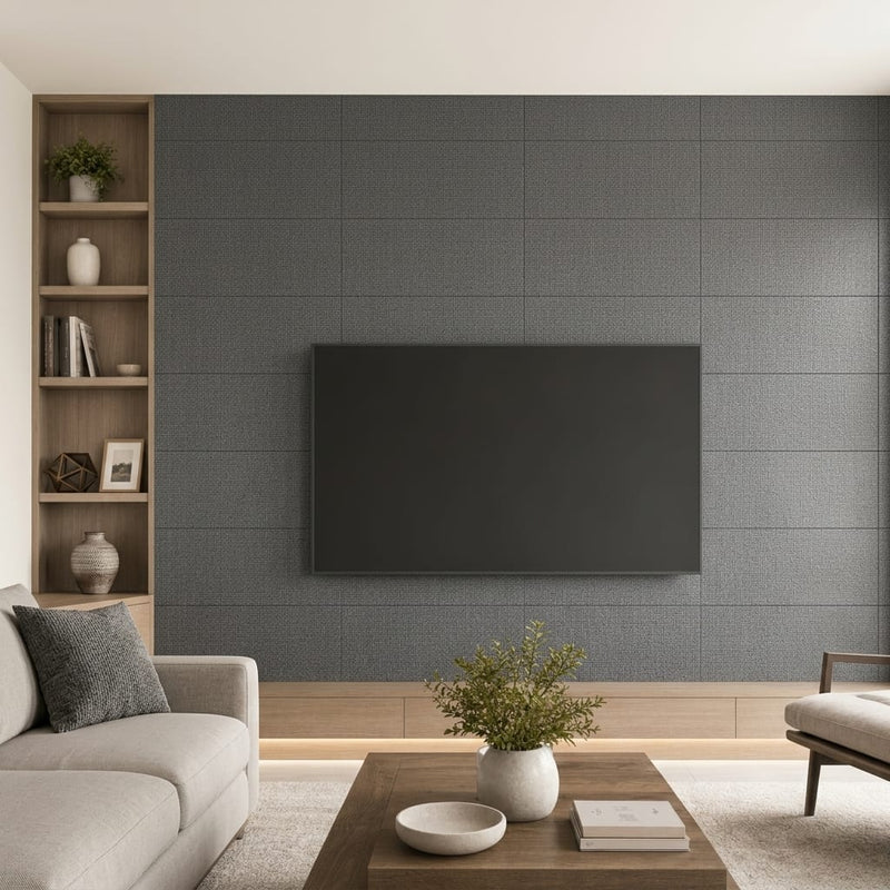 Trinity Lux Graphite 12x24 Porcelain Tile — Living Room feature wall