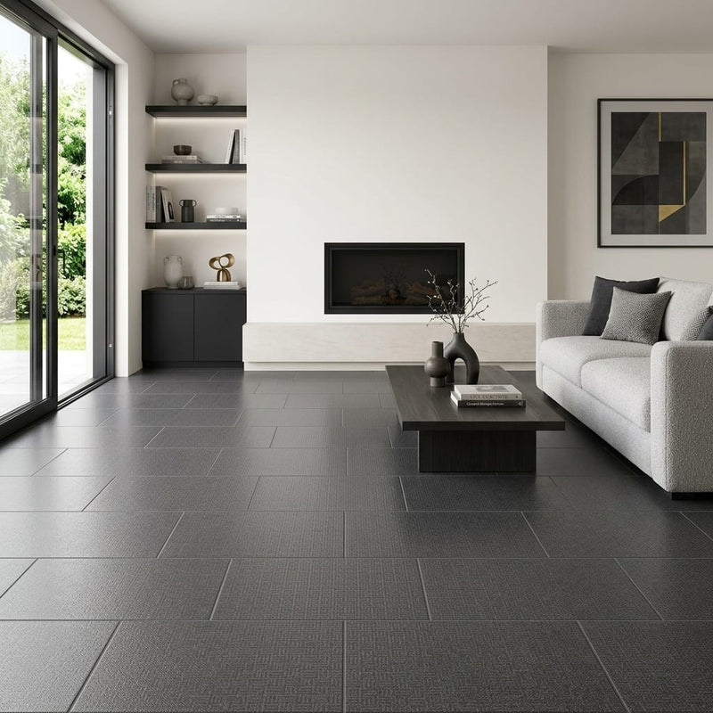 Trinity Lux Graphite 12x24 Porcelain Tile — Living Room floor