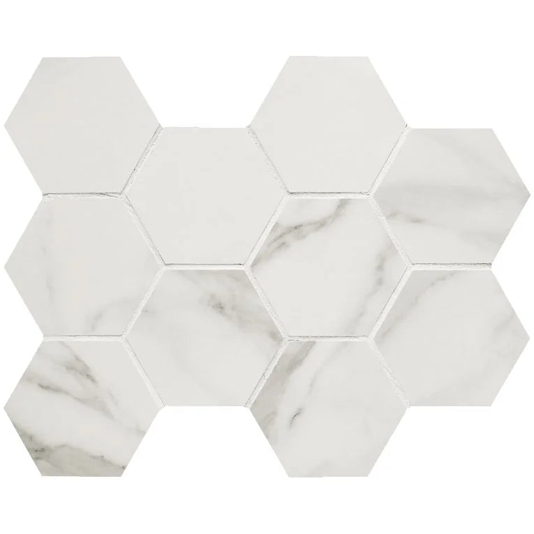 Tru Marmi Silver 4 Inch Hexagon Matte Porcelain Mosaic