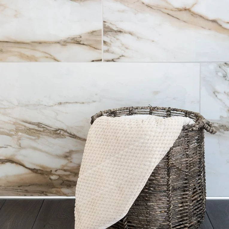 Tru Marmi Gold 1/2x12 Pencil Bullnose Polished Marble Look Porcelain Trim