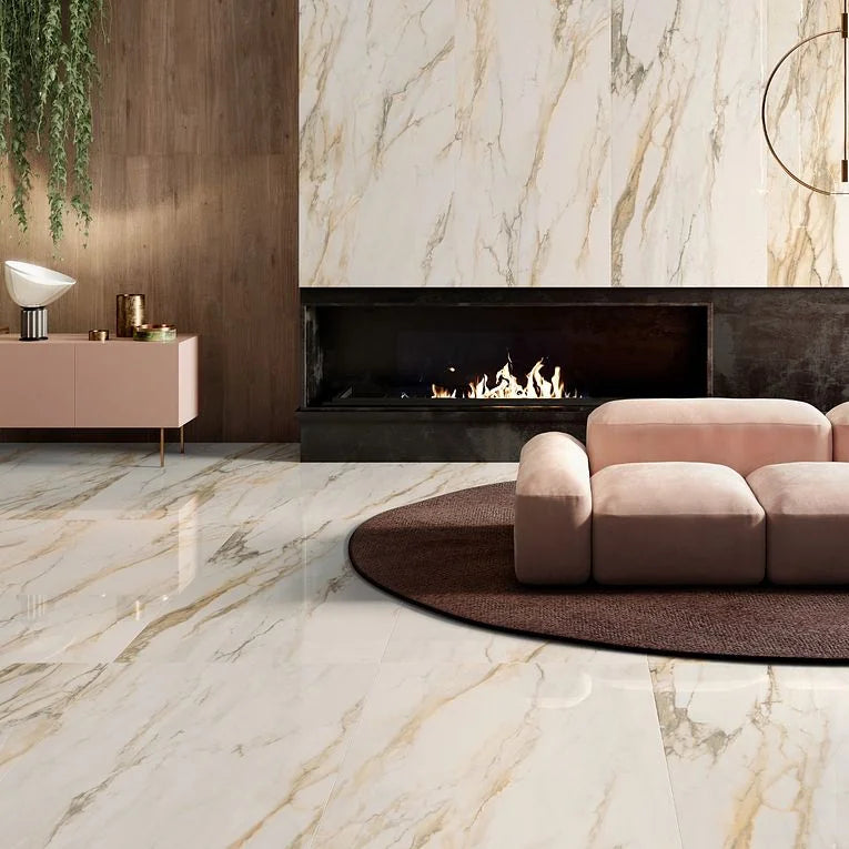 Tru Marmi Gold 3x12 Surface Bullnose Polished Marble Look Porcelain Trim