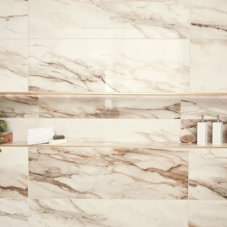 Tru Marmi Gold 3x12 Surface Bullnose Polished Marble Look Porcelain Trim