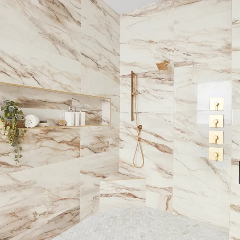 Tru Marmi Gold 3x12 Surface Bullnose Polished Marble Look Porcelain Trim