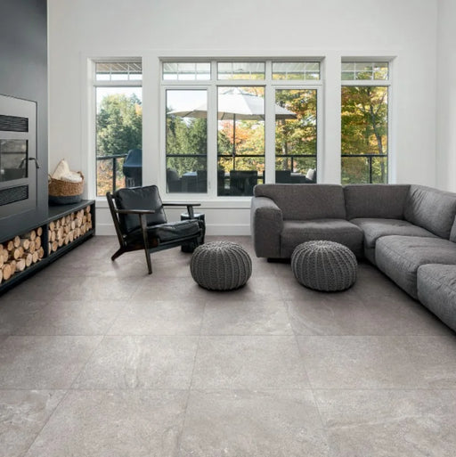 Trust Grey 12x24 Brushed Stone Look Porcelain Tile