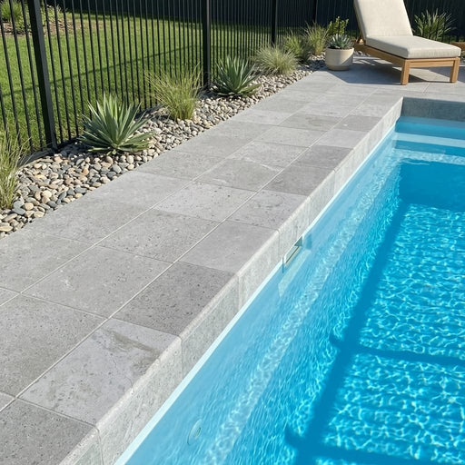 Tufa Limestone Coping 12x12 Honed Bullnose 1.25 inch pool coping — Swimming Pool pool edge drop-face coping